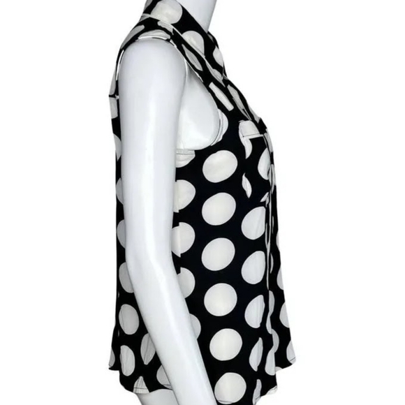 🦩CALVIN KLEIN sleeveless polka dot button down blouse Small Collared - Picture 3 of 10